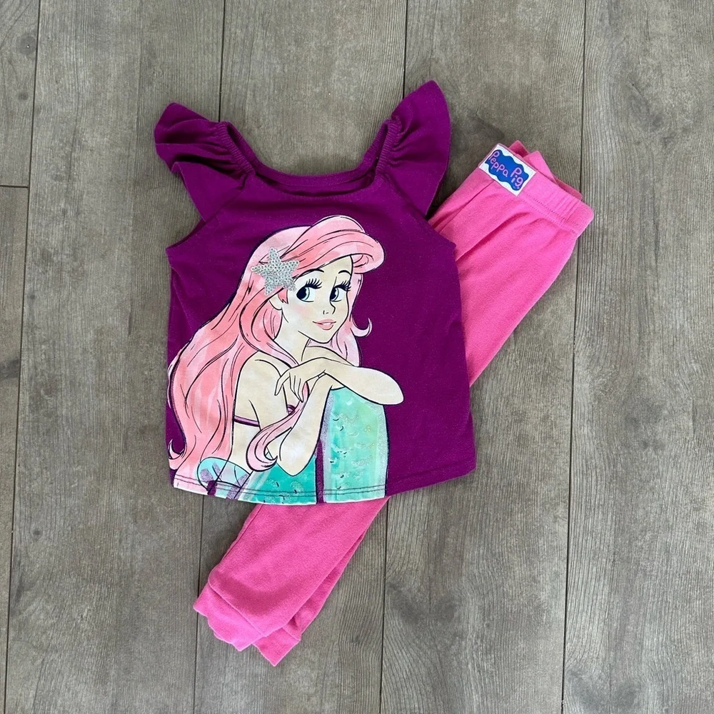 Disney Little Mermaid Ariel Shirt & Peppa Pig Pants 2T Girls